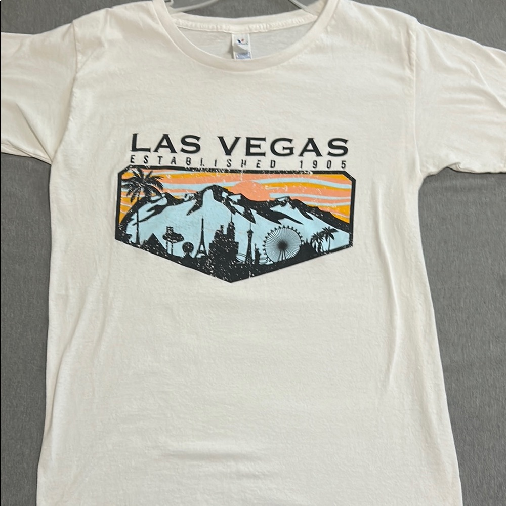 Cream Short Sleeve Tee with Las Vegas Graphic